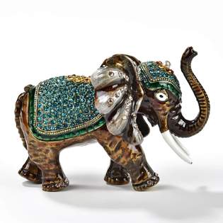 Aqua Elephant Figurine Keepsake Box with Inlaid Crystals  